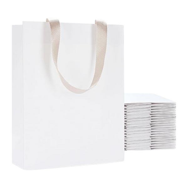 Gift Bag - WHITE (includes ribbon, gift tag, & tissue/krinkle fill)