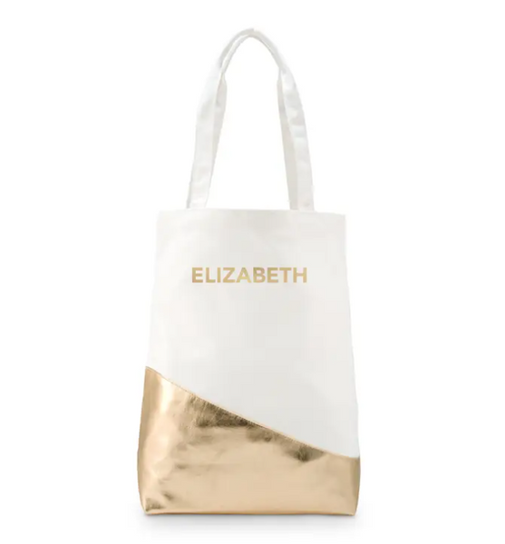 Large Personalized Gold & White Cotton Canvas Fabric Tote Bag - Create Your Own
